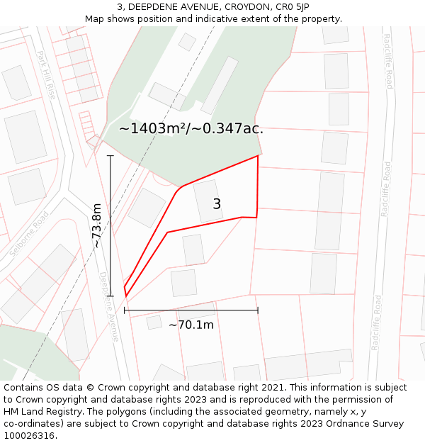 3, DEEPDENE AVENUE, CROYDON, CR0 5JP: Plot and title map