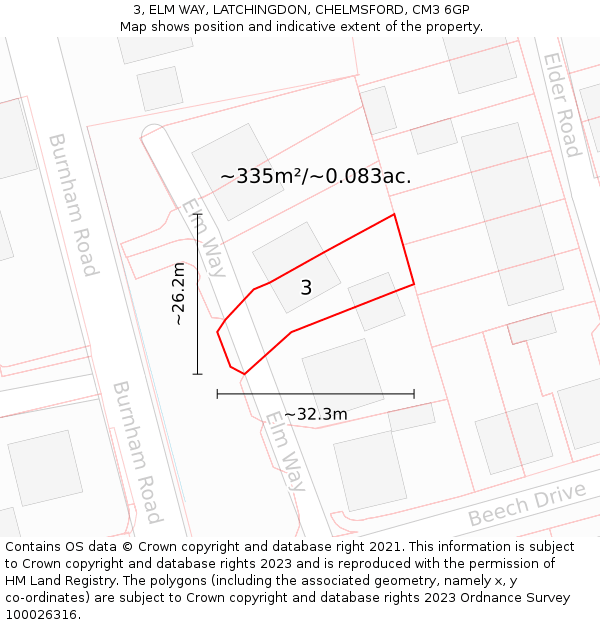3, ELM WAY, LATCHINGDON, CHELMSFORD, CM3 6GP: Plot and title map
