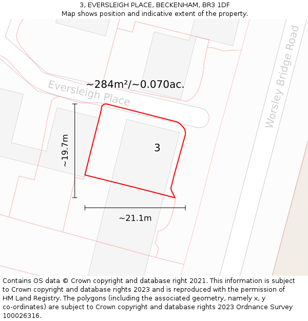 3, EVERSLEIGH PLACE, BECKENHAM, BR3 1DF: Plot and title map