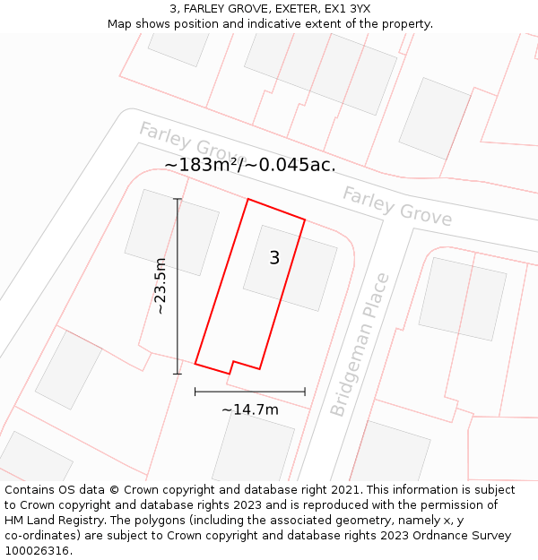 3, FARLEY GROVE, EXETER, EX1 3YX: Plot and title map