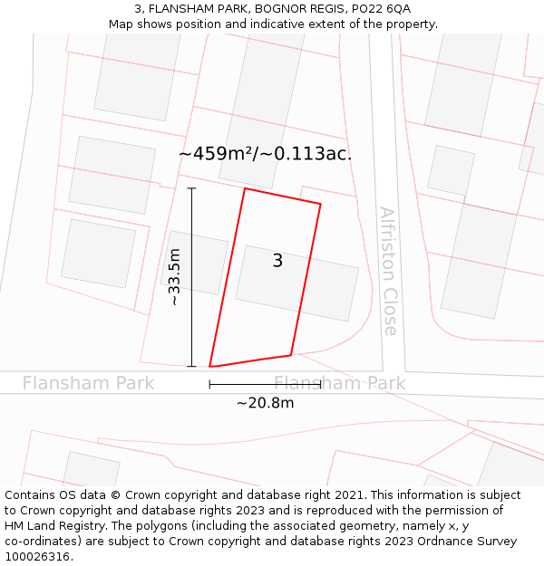 3, FLANSHAM PARK, BOGNOR REGIS, PO22 6QA: Plot and title map