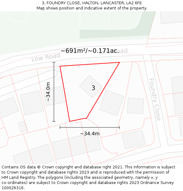 3, FOUNDRY CLOSE, HALTON, LANCASTER, LA2 6FE: Plot and title map