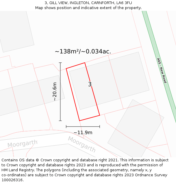 3, GILL VIEW, INGLETON, CARNFORTH, LA6 3FU: Plot and title map