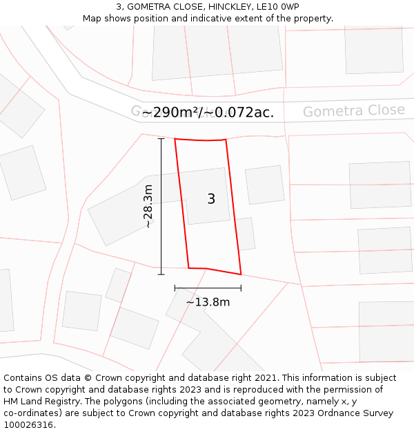 3, GOMETRA CLOSE, HINCKLEY, LE10 0WP: Plot and title map