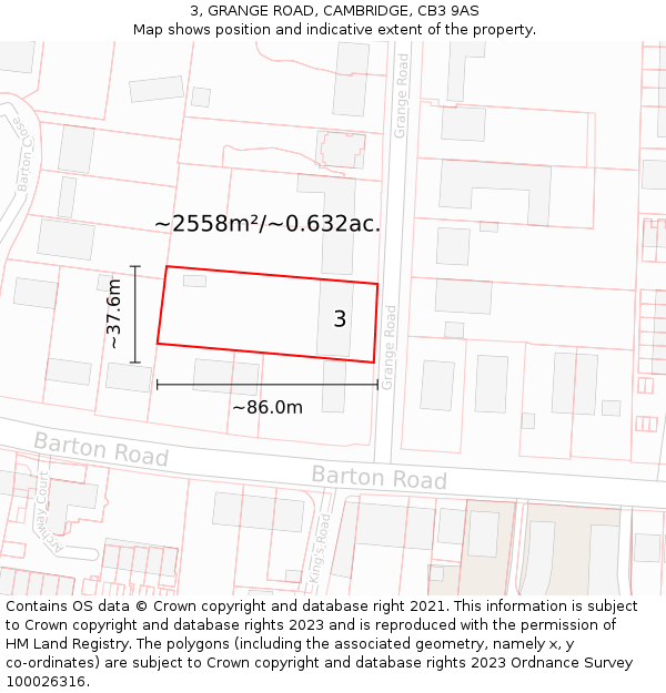 3, GRANGE ROAD, CAMBRIDGE, CB3 9AS: Plot and title map