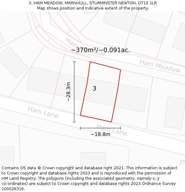 3, HAM MEADOW, MARNHULL, STURMINSTER NEWTON, DT10 1LR: Plot and title map