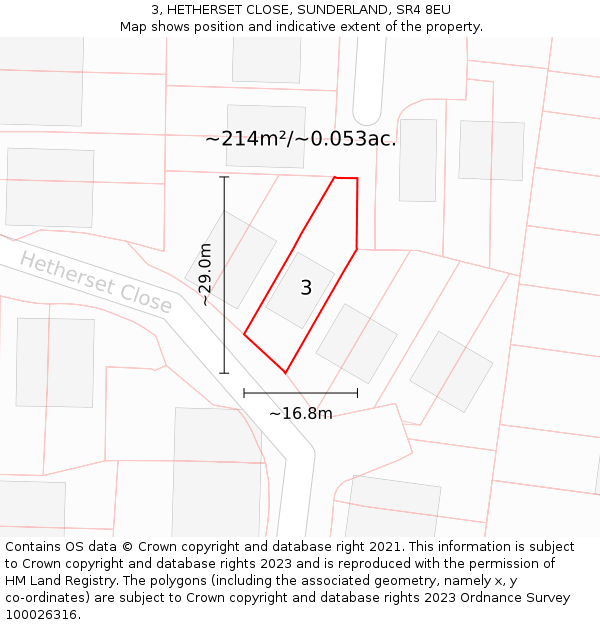 3, HETHERSET CLOSE, SUNDERLAND, SR4 8EU: Plot and title map