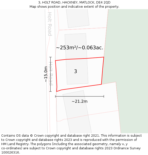 3, HOLT ROAD, HACKNEY, MATLOCK, DE4 2QD: Plot and title map