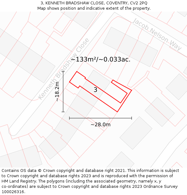 3, KENNETH BRADSHAW CLOSE, COVENTRY, CV2 2PQ: Plot and title map