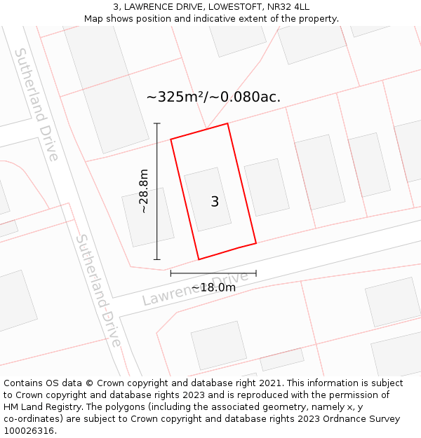 3, LAWRENCE DRIVE, LOWESTOFT, NR32 4LL: Plot and title map