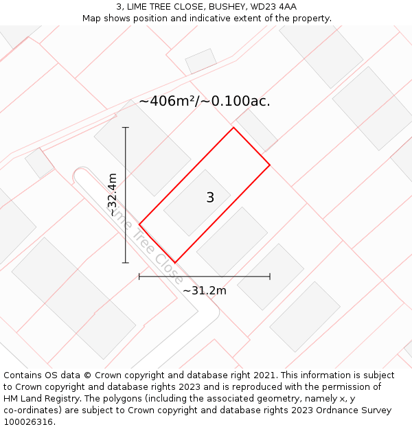 3, LIME TREE CLOSE, BUSHEY, WD23 4AA: Plot and title map