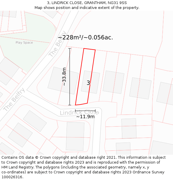 3, LINDRICK CLOSE, GRANTHAM, NG31 9SS: Plot and title map