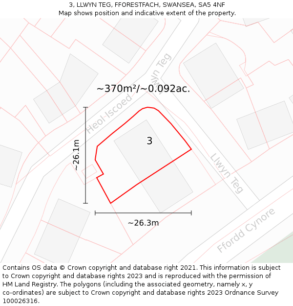 3, LLWYN TEG, FFORESTFACH, SWANSEA, SA5 4NF: Plot and title map
