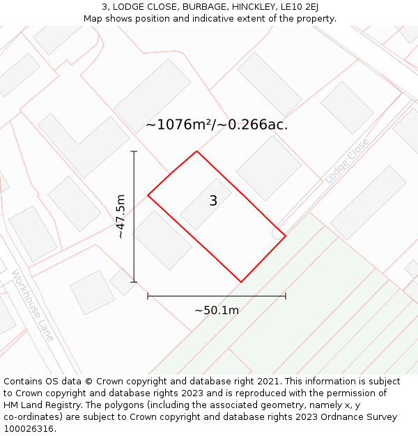 3, LODGE CLOSE, BURBAGE, HINCKLEY, LE10 2EJ: Plot and title map