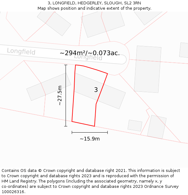 3, LONGFIELD, HEDGERLEY, SLOUGH, SL2 3RN: Plot and title map