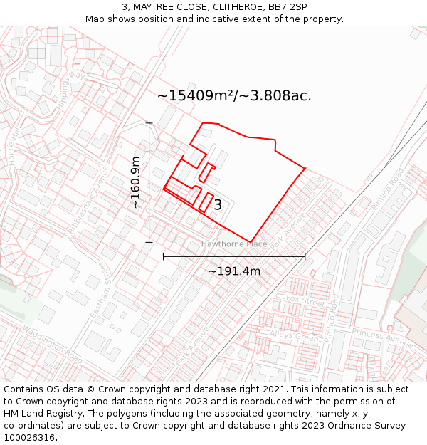 3, MAYTREE CLOSE, CLITHEROE, BB7 2SP: Plot and title map