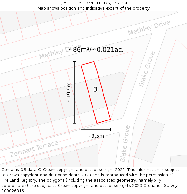 3, METHLEY DRIVE, LEEDS, LS7 3NE: Plot and title map