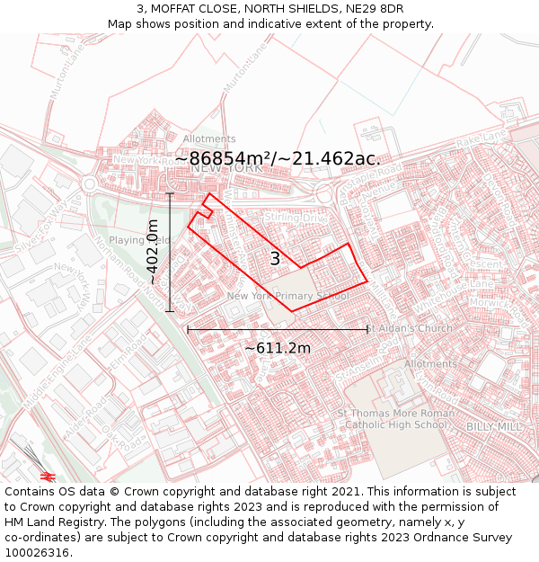 3, MOFFAT CLOSE, NORTH SHIELDS, NE29 8DR: Plot and title map