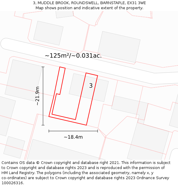 3, MUDDLE BROOK, ROUNDSWELL, BARNSTAPLE, EX31 3WE: Plot and title map