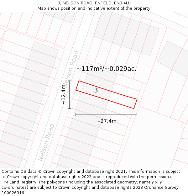 3, NELSON ROAD, ENFIELD, EN3 4LU: Plot and title map