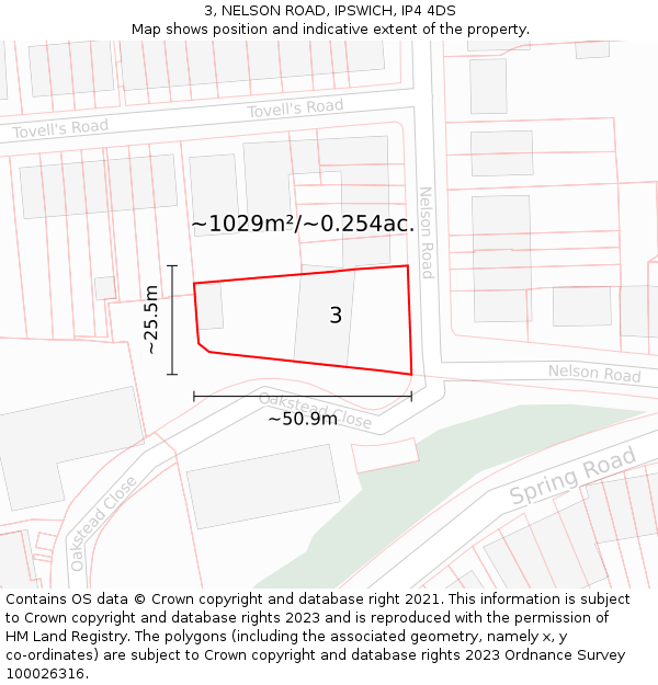 3, NELSON ROAD, IPSWICH, IP4 4DS: Plot and title map