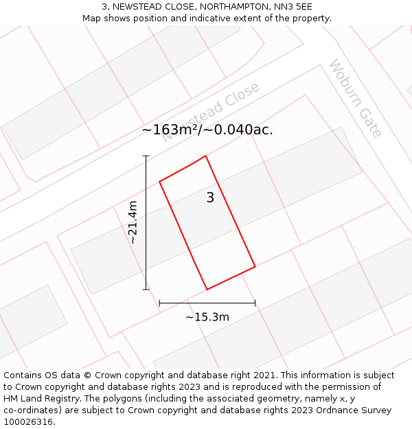 3, NEWSTEAD CLOSE, NORTHAMPTON, NN3 5EE: Plot and title map