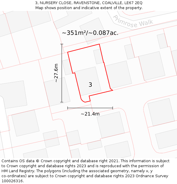 3, NURSERY CLOSE, RAVENSTONE, COALVILLE, LE67 2EQ: Plot and title map