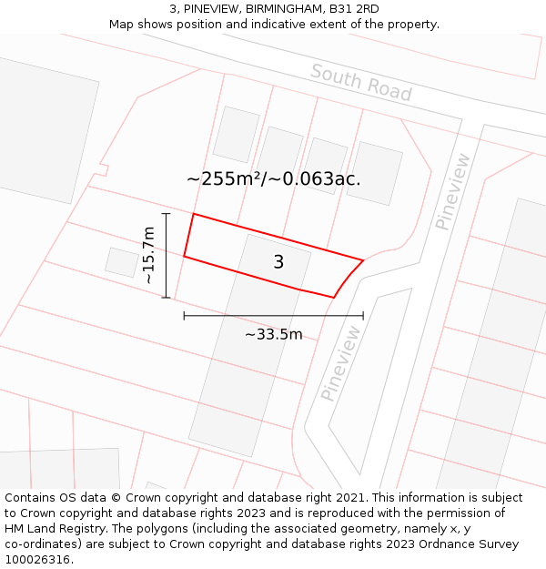 3, PINEVIEW, BIRMINGHAM, B31 2RD: Plot and title map