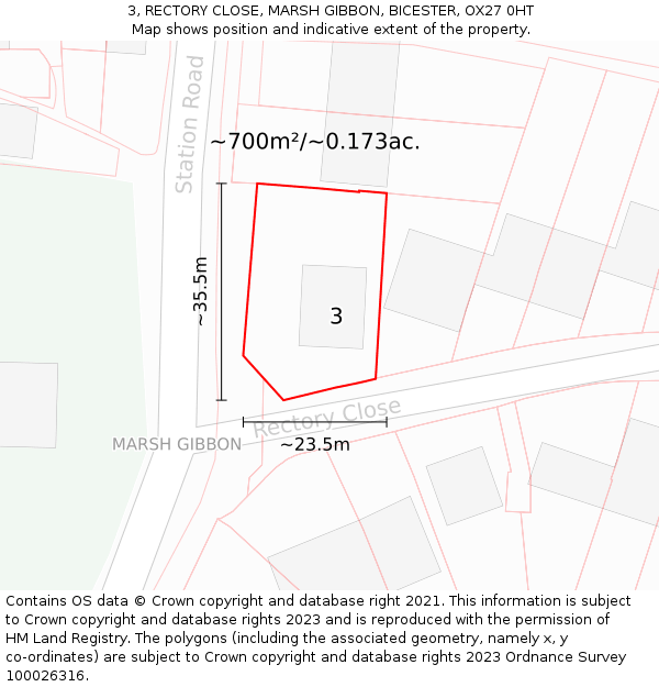 3, RECTORY CLOSE, MARSH GIBBON, BICESTER, OX27 0HT: Plot and title map