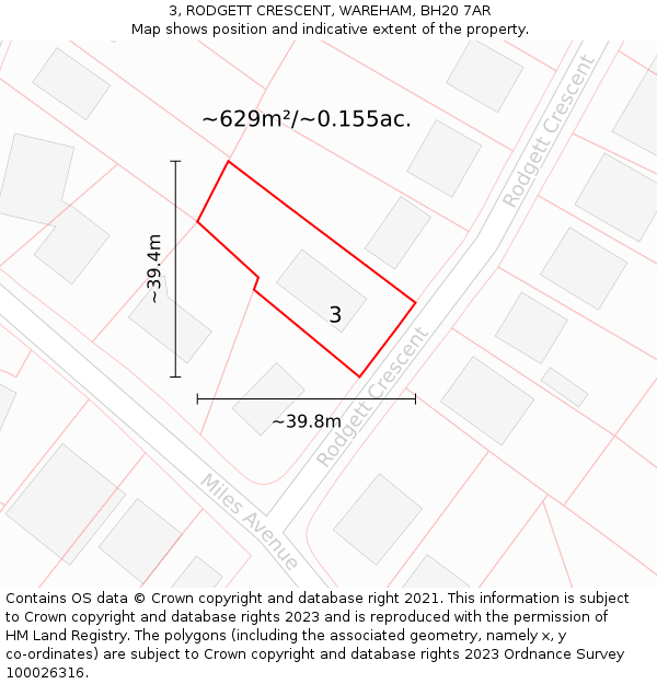 3, RODGETT CRESCENT, WAREHAM, BH20 7AR: Plot and title map