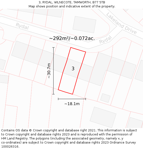 3, RYDAL, WILNECOTE, TAMWORTH, B77 5TB: Plot and title map