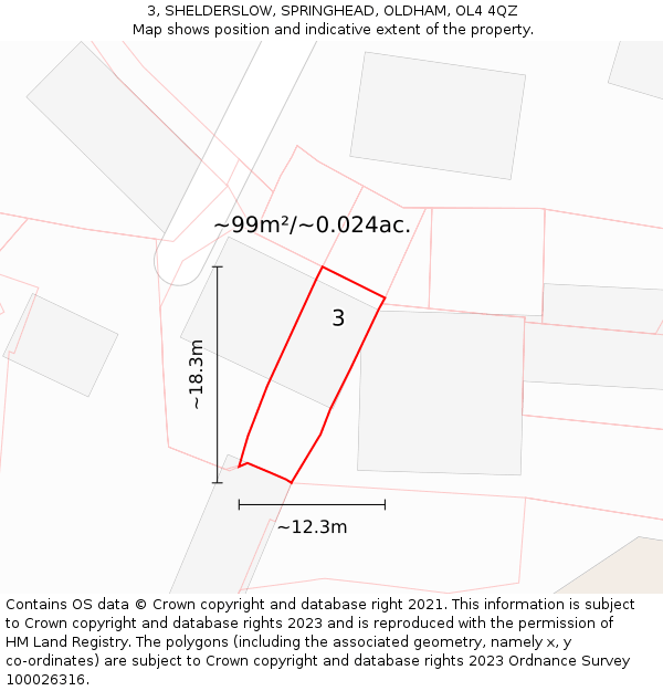 3, SHELDERSLOW, SPRINGHEAD, OLDHAM, OL4 4QZ: Plot and title map