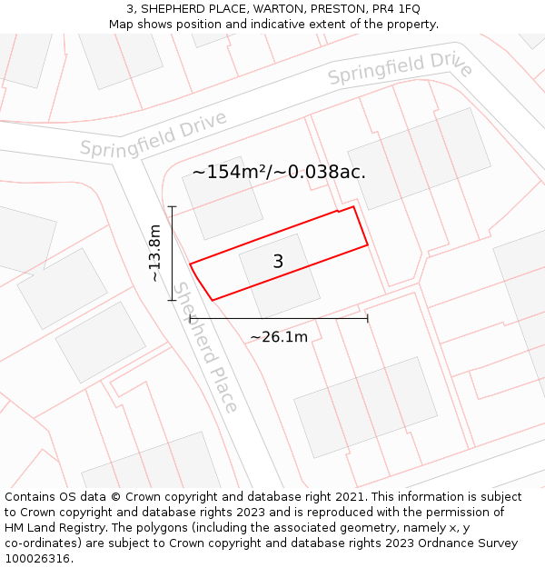 3, SHEPHERD PLACE, WARTON, PRESTON, PR4 1FQ: Plot and title map