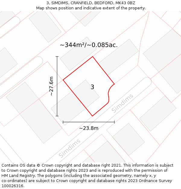 3, SIMDIMS, CRANFIELD, BEDFORD, MK43 0BZ: Plot and title map