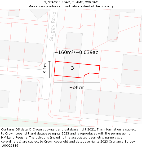 3, STAGGS ROAD, THAME, OX9 3AG: Plot and title map