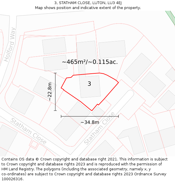 3, STATHAM CLOSE, LUTON, LU3 4EJ: Plot and title map