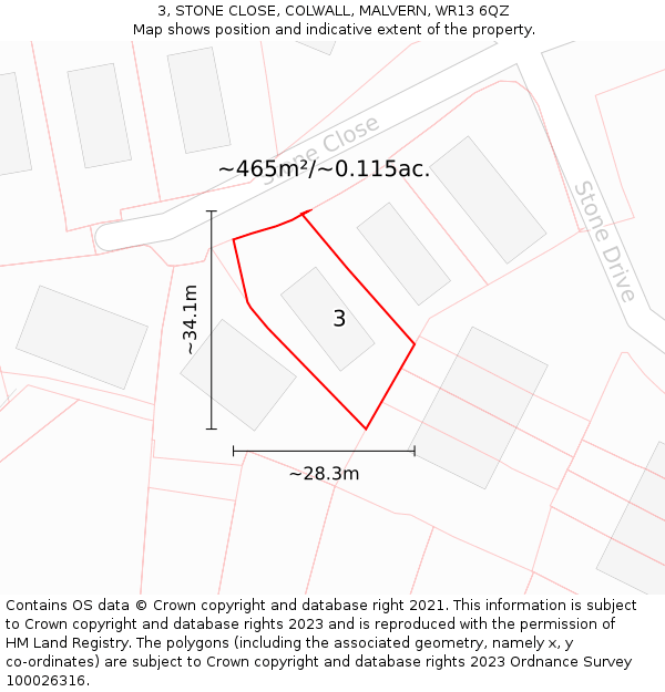 3, STONE CLOSE, COLWALL, MALVERN, WR13 6QZ: Plot and title map