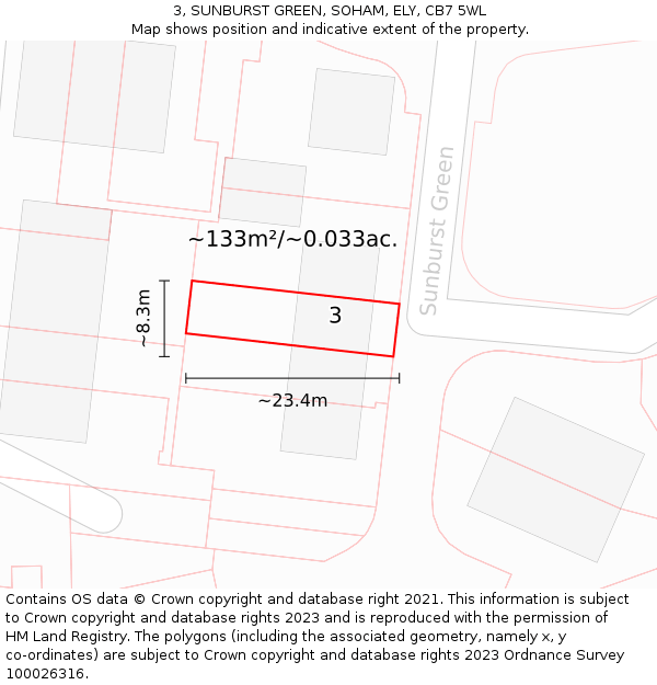 3, SUNBURST GREEN, SOHAM, ELY, CB7 5WL: Plot and title map