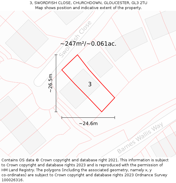 3, SWORDFISH CLOSE, CHURCHDOWN, GLOUCESTER, GL3 2TU: Plot and title map