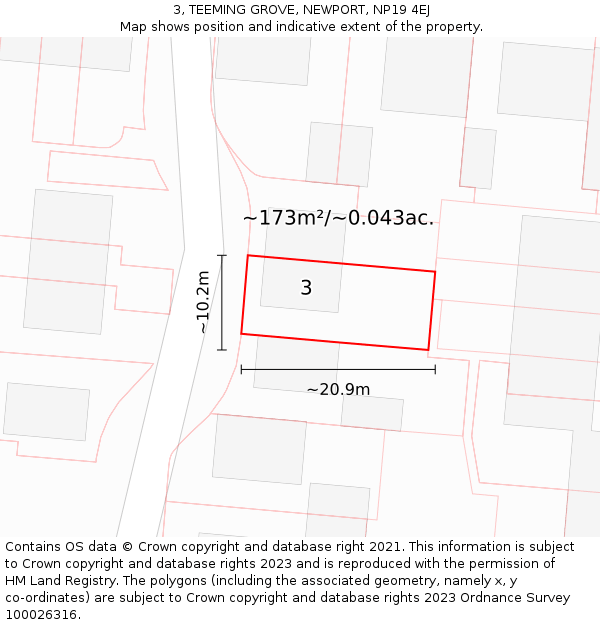 3, TEEMING GROVE, NEWPORT, NP19 4EJ: Plot and title map