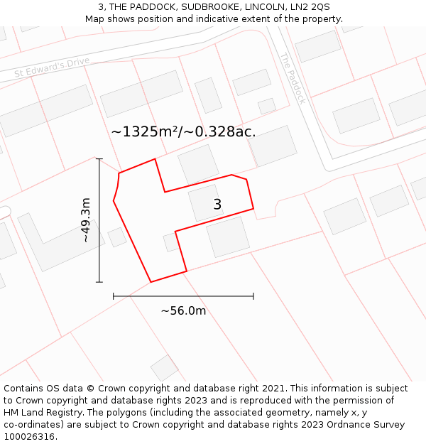 3, THE PADDOCK, SUDBROOKE, LINCOLN, LN2 2QS: Plot and title map