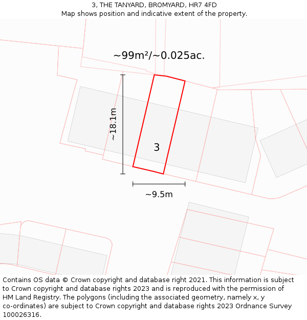3, THE TANYARD, BROMYARD, HR7 4FD: Plot and title map