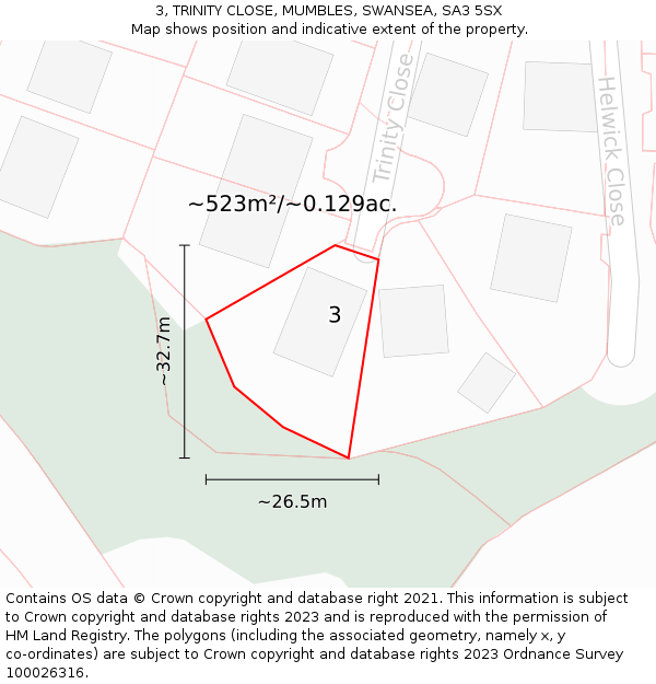 3, TRINITY CLOSE, MUMBLES, SWANSEA, SA3 5SX: Plot and title map
