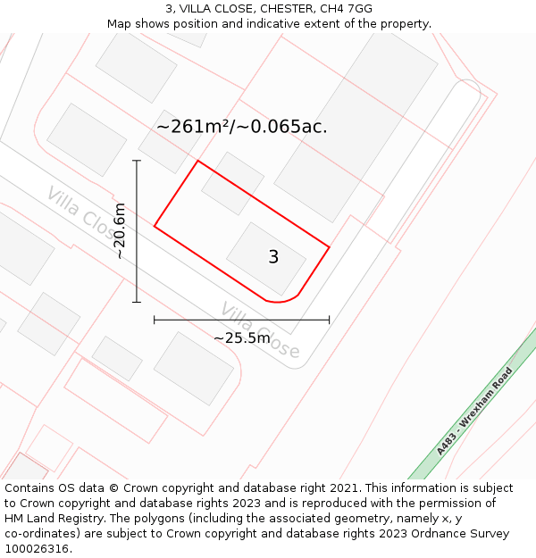 3, VILLA CLOSE, CHESTER, CH4 7GG: Plot and title map