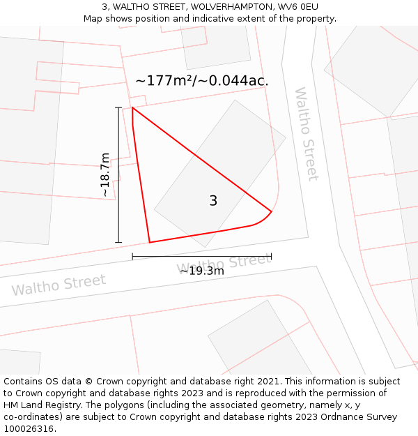 3, WALTHO STREET, WOLVERHAMPTON, WV6 0EU: Plot and title map