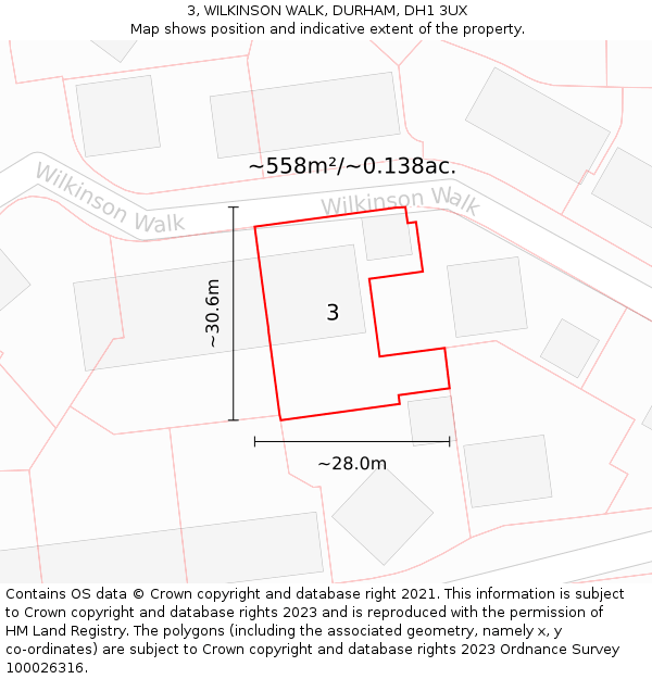 3, WILKINSON WALK, DURHAM, DH1 3UX: Plot and title map