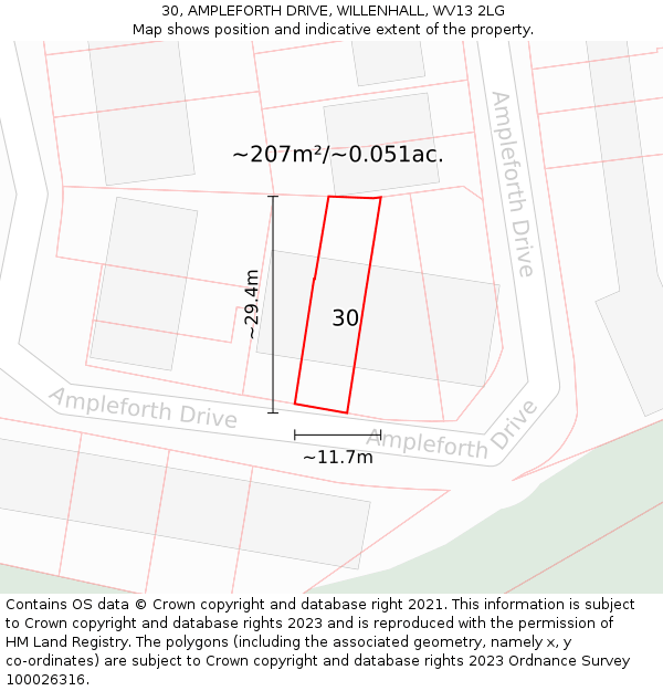30, AMPLEFORTH DRIVE, WILLENHALL, WV13 2LG: Plot and title map