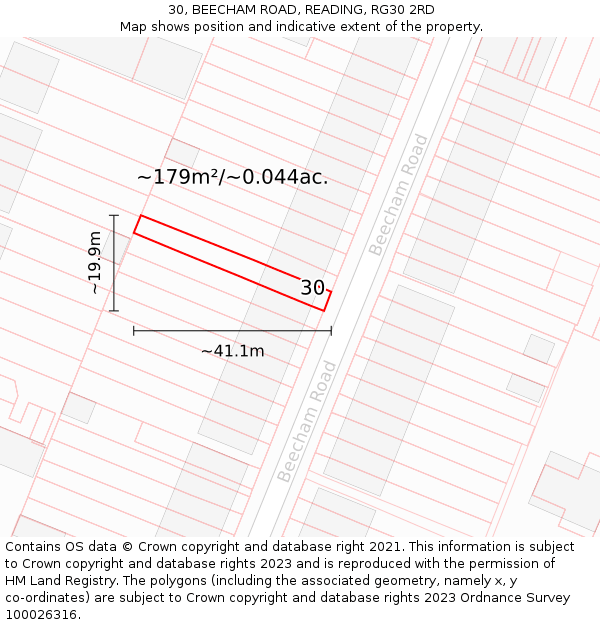 30, BEECHAM ROAD, READING, RG30 2RD: Plot and title map