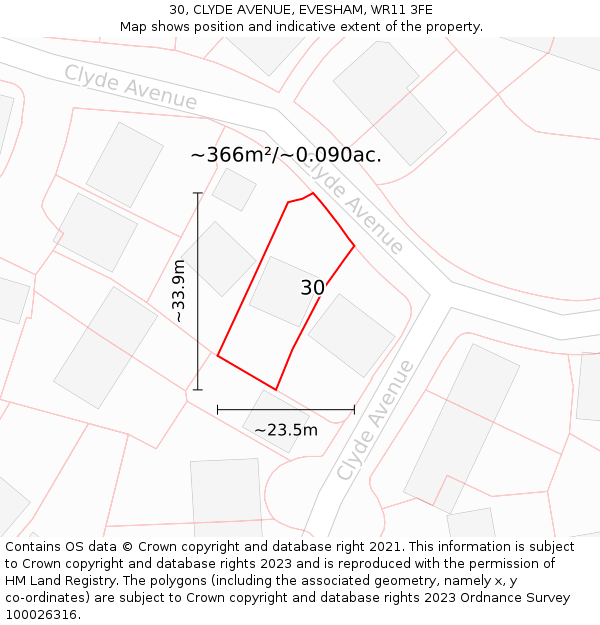 30, CLYDE AVENUE, EVESHAM, WR11 3FE: Plot and title map