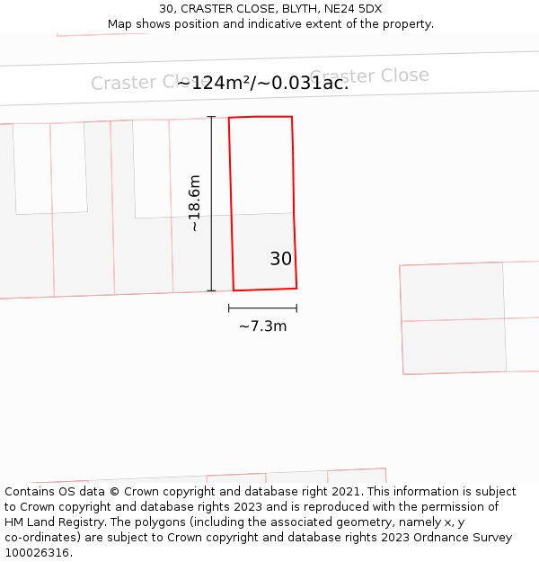 30, CRASTER CLOSE, BLYTH, NE24 5DX: Plot and title map